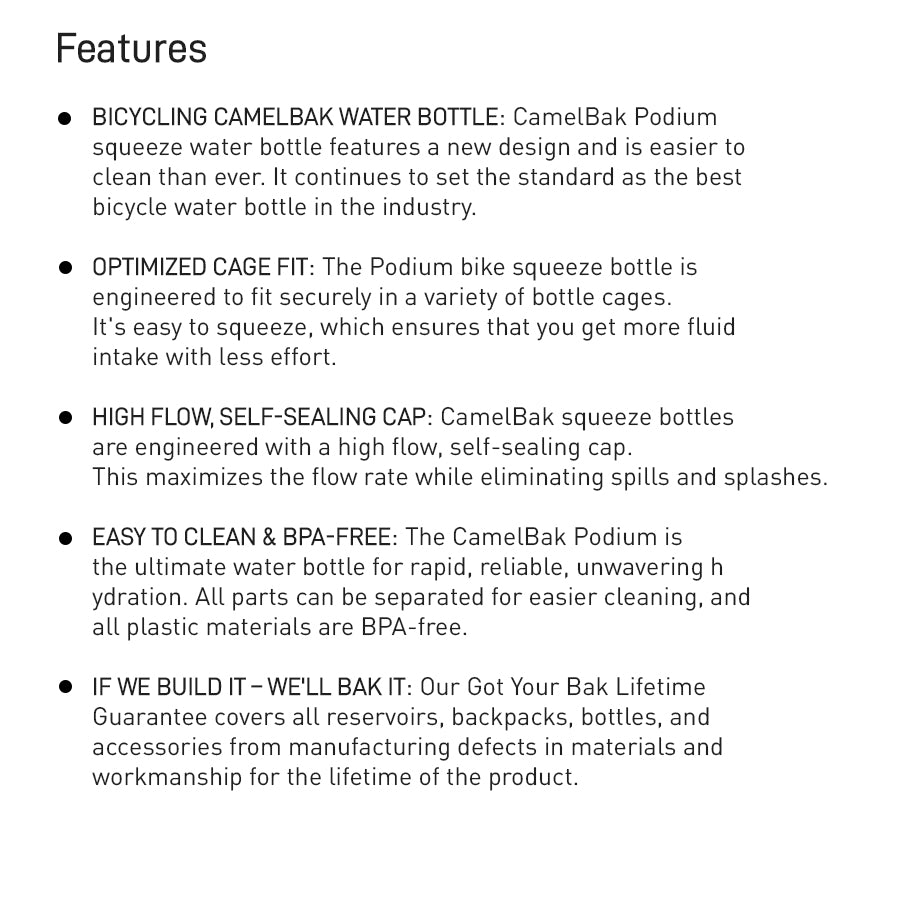 Podium 24oz Bike Bottle, Non Insulated