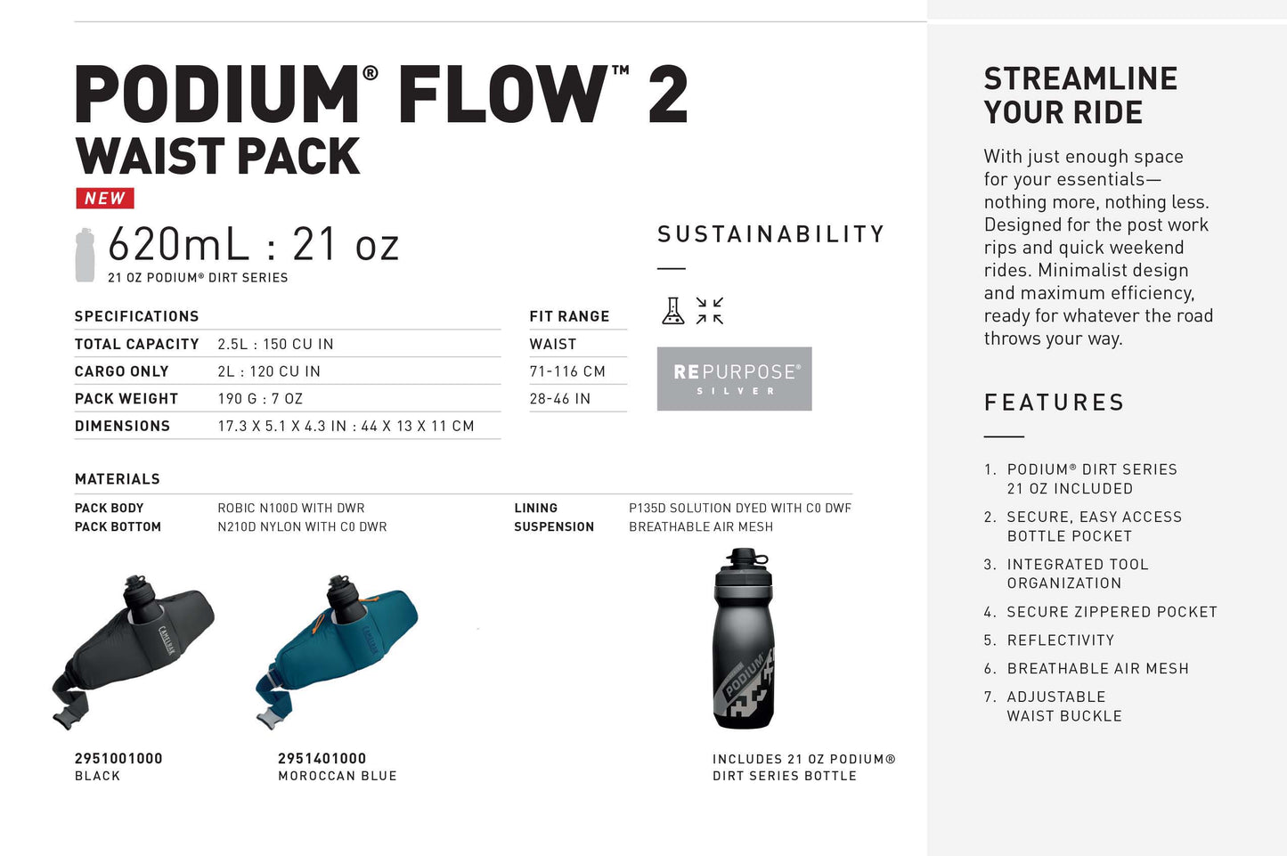 Podium® Flow™ 2 Waist Pack with 21oz Podium Dirt Series Bottle