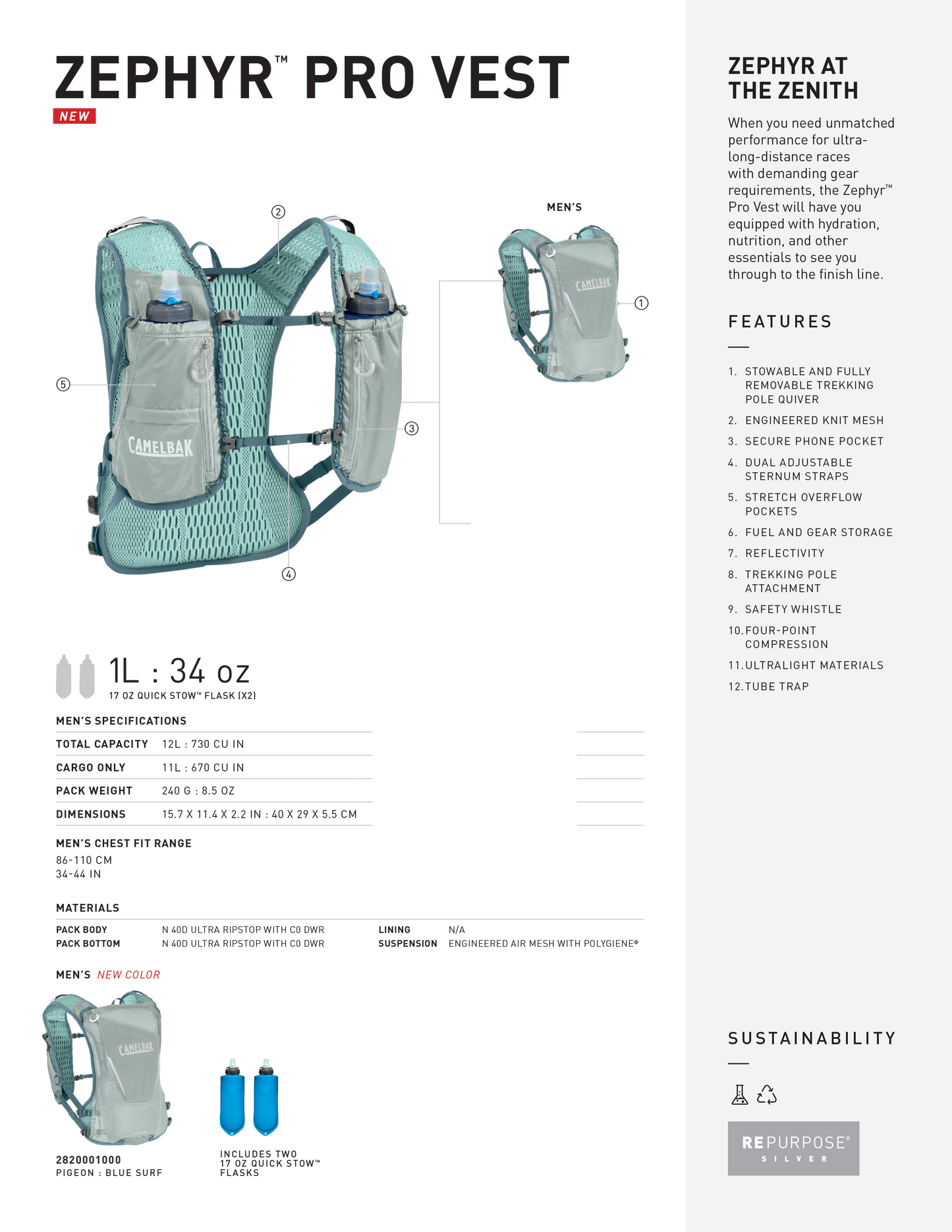 Zephyr™ Pro Vest with Two 17oz Quick Stow™ Flasks