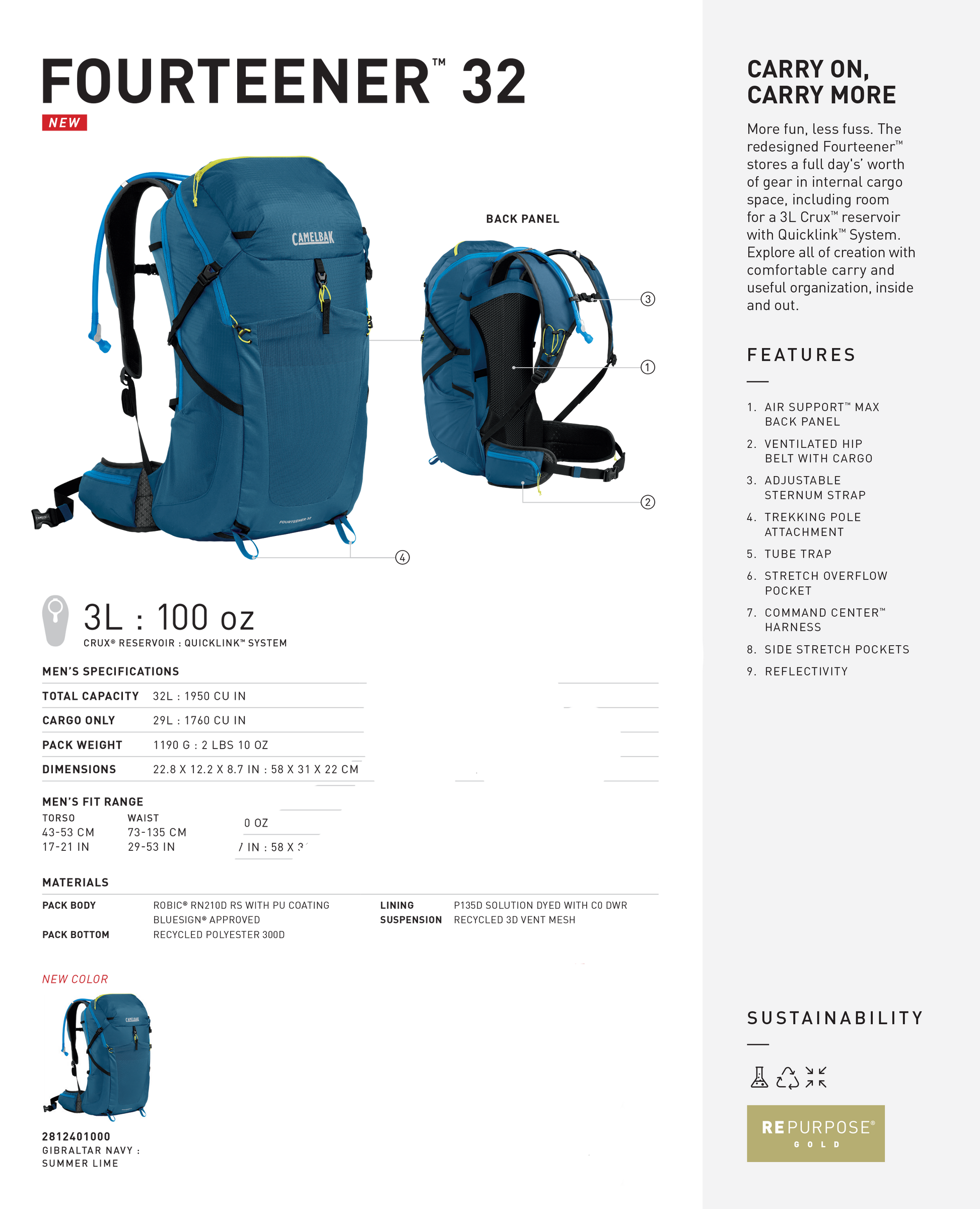 Fourteener 32 Hydration Hiking Pack with Crux 3L Reservoir